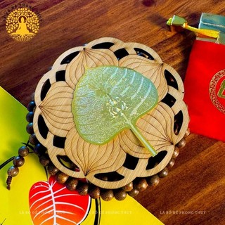 [Tặng Bao Lì Xì Lộc] Lá Bồ Đề Mạ Vàng - Mặt Trước Hoa Sen Và Chữ Phúc - Mặt Sau Hình Phật May Mắn Bình An