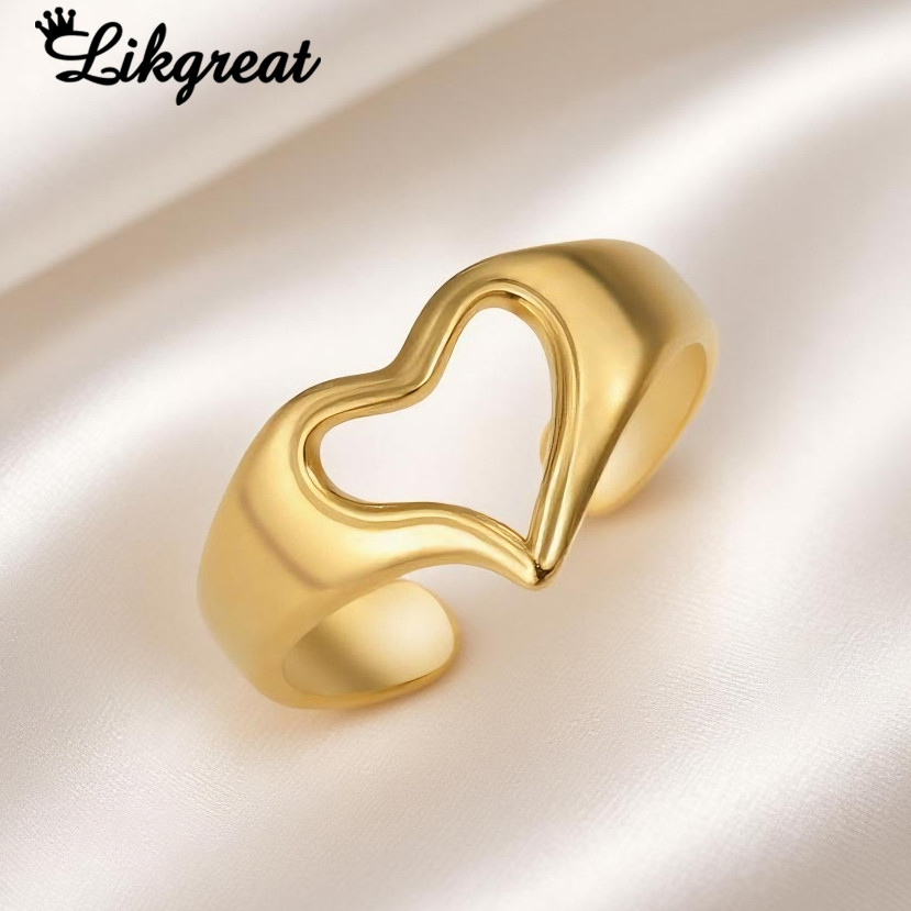 LIKGREAT Nhẫn Vàng Nhẹ Thiết Kế Trái Tim Rỗng cho Nữ - Trang Sức Thời ...