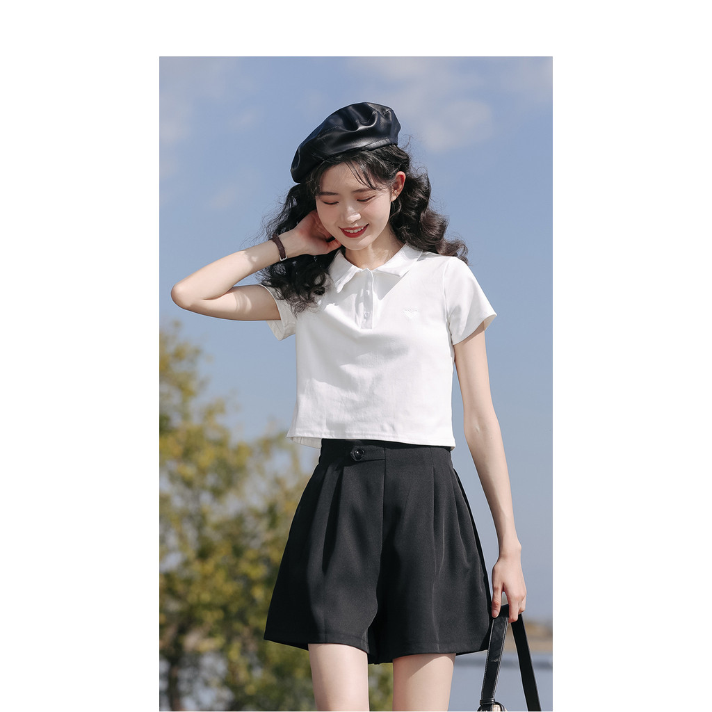 Mutu Polo Áo Thun Nữ Tay Ngắn Màu Trắng Mùa Hè, Phong Cách Cho Hot Girl