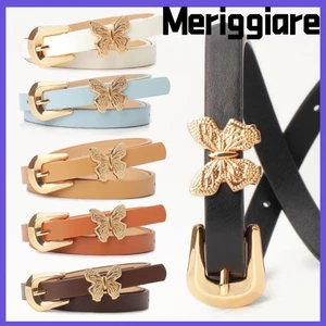 Thắt lưng da nữ MERIGGIARE, Thắt lưng thiết kế giả da mềm thiết kế hình con bướm, Thắt lưng khóa vàng mỏng thông thường