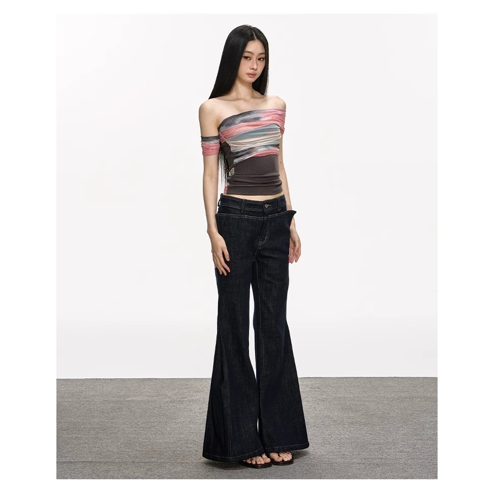 Milyfashion Gradient Color Tie-Dye In gạc Áo thun ngắn tay mùa hè Pure Desire Một vai ngắn