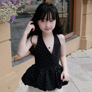 S455-Set áo Yếm chấm bi phối quần suông cho bé gái size từ 8-30Kg
