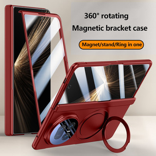 Ốp lưng mờ thân thiện với da cho Huawei Honor Magic V5 5G Giá đỡ xoay Vỏ bảo vệ gấp từ tính có màng cường lực