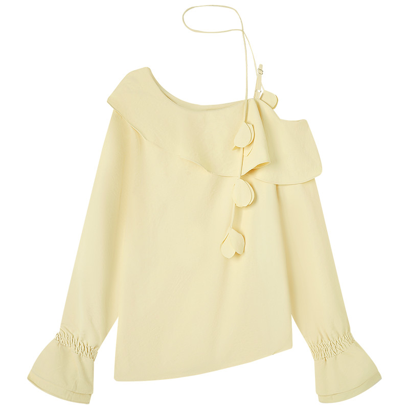 Mutu Phong Cách Pháp Off-the-Shoulder Dài Tay Áo Sơ Mi Trắng Nữ Mùa Xuân 2026 Phong Cách Mới Thiết Kế Niche Xù Top