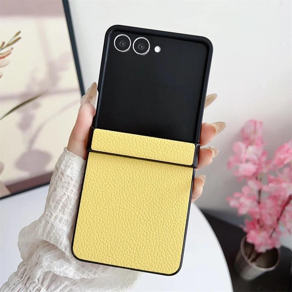 Da Sang Trọng Vỏ Cứng Bản Lề Vỏ Bảo Vệ Ốp Lưng Điện Thoại Samsung Galaxy Z Flip 7 6 5 4 3 Flip7 Flip6 Flip5 Flip4 Flip3 5G