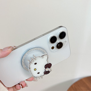 Kim Cương KT Mèo Tròn Từ Tính Giá Đỡ Điện Thoại Cho IPhone 16 15 14 13 12 Pro Max 14 Plus Có Thể Gập Lại Pop Ring Grip Co Giãn Để Bàn Đứng P3