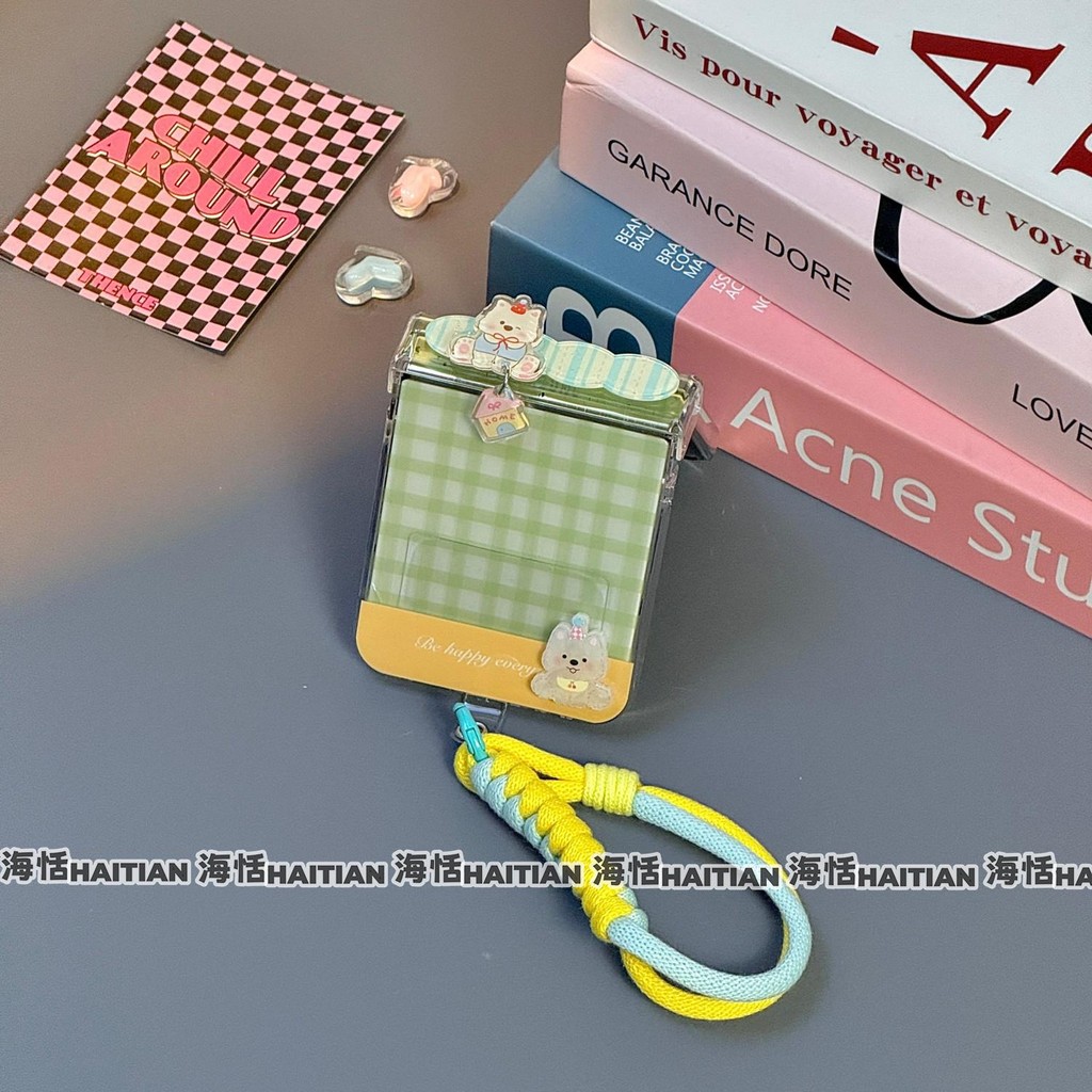 Ốp Điện Thoại Thích Hợp Cho Samsung Galaxy ZFlip7 Hoạt Hình Dễ Thương Màu Xanh Lá Cây Rô 3D Puppy Vòng Tay Gấp Vỏ Cho ZFlip 7 6 5 4 5G N3Flip MixFlip Vỏ Bảo Vệ