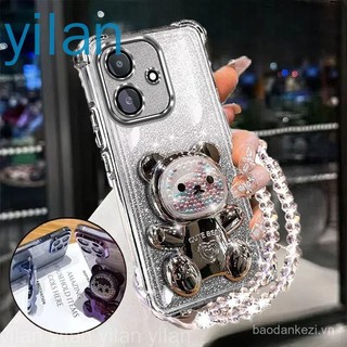 Ốp điện thoại chống sốc cho OPPO A3 A3X 4g A3 pro bốn góc chống rơi dễ thương 3D đầy màu sắc giá đỡ gấu khung vỏ vòng tay pha lê Vỏ mềm 5LII