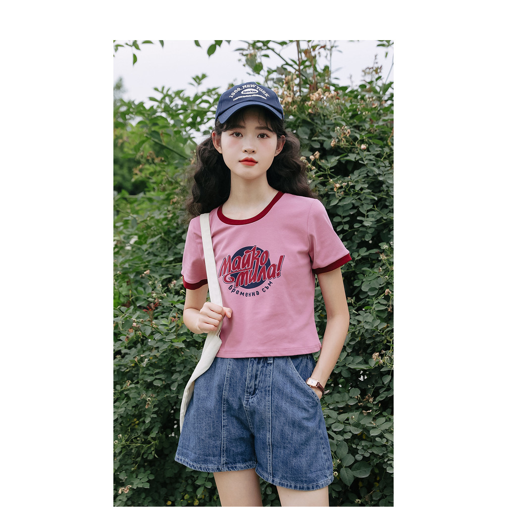 Mutu Áo Thun Tay Ngắn Phong Cách Retro Mỹ, Cổ Tròn, Vai Trang Trọng - Perfect Cho Mùa Hè 2026