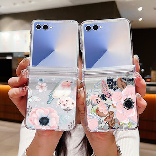 Hoa Họa Tiết Trong Suốt Ốp Lưng Điện Thoại Samsung Galaxy Z Flip 7 Flip 6 Flip 5 Flip 4 Flip 3 5G Full Bản Lề Cứng PC Gấp Bao Dành Cho Samsung Z Flip 7 6 5 4 3