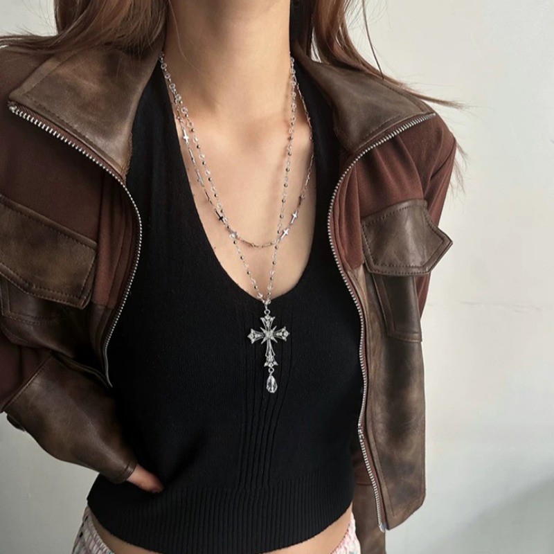 Vòng cổ nữ màu đen Hàn Quốc Vòng cổ chữ thập cổ điển