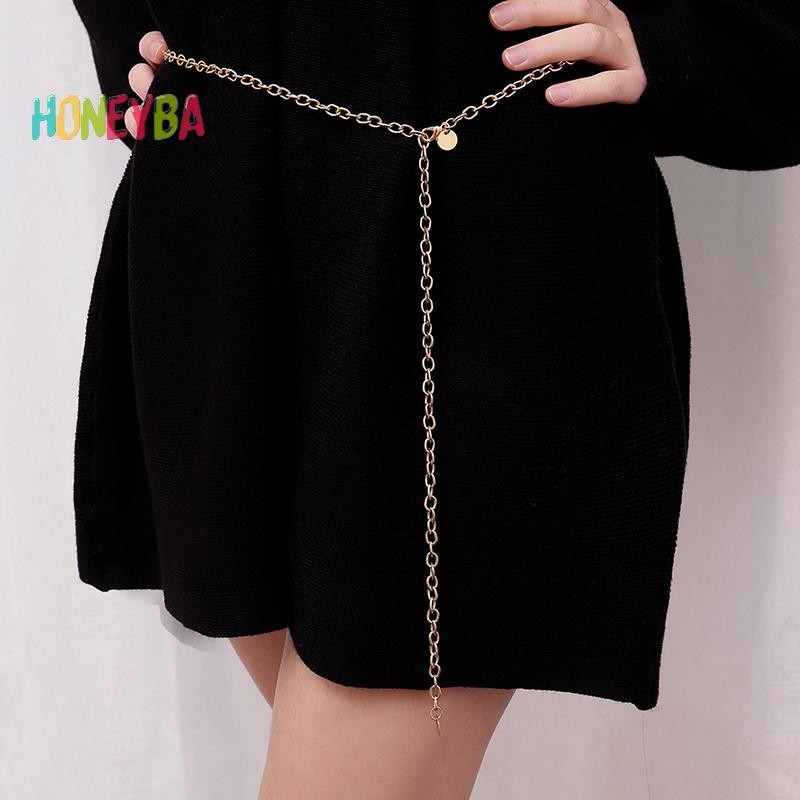 < Honeyba > Dây Xích Thắt Lưng Nữ Thời Trang Kim Loại Vàng Bạc Màu Dây Thắt Lưng Dây Xích Cho Đầm Áo Sơ Mi Phụ Kiện Quần Áo