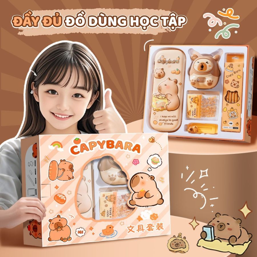 Set Quà Tặng Đồ Dùng Học Tập Sáng Tạo - Bộ Văn Phòng Phẩm Màu Nâu, Dụng Cụ Học Tập Dễ Thương Cho Bé
