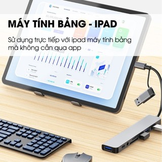 HUB Type C và USB 3.0 8in1 đa năng - Cổng chuyển đổi HDMI SD TF RJ45 PD sạc nhanh tương thích đa thiết bị chất lượng cao
