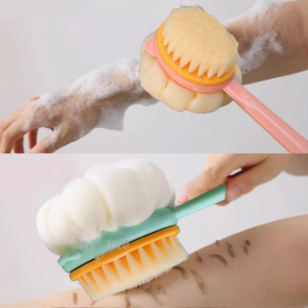 [H & L] Bàn chải tắm hai đầu chuyên nghiệp - Tẩy tế bào chết toàn thân lông mềm & cứng, Tay cầm tiện dụng để chà lưng, Thiết yếu phòng tắm chống nước (Hồng / Xanh)