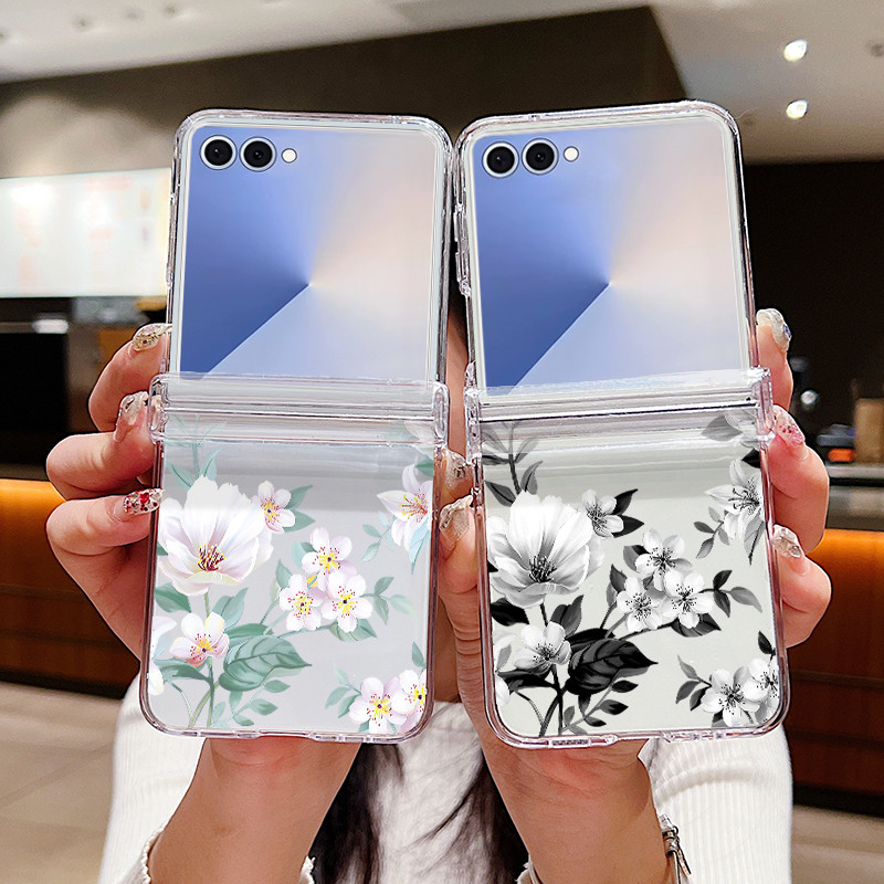 Hoa Họa Tiết Trong Suốt Ốp Lưng Điện Thoại Samsung Galaxy Z Flip 7 Flip 6 Flip 5 Flip 4 5G Full Bản Lề Cứng PC Gấp Bao Dành Cho Samsung Z Flip7 Flip6 Flip5 Flip4 Flip3
