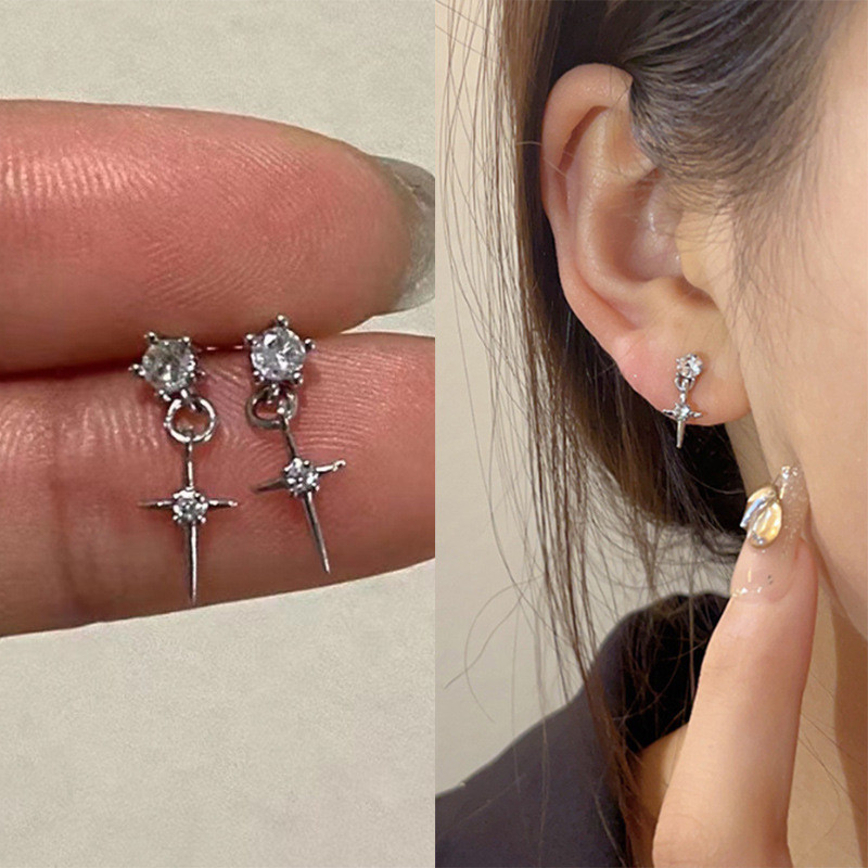 Mặt dây chuyền và bông tai bạc 925 thiết kế sao băng và ngôi sao