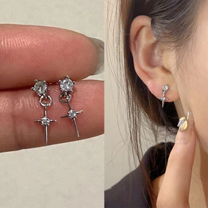 Mặt dây chuyền và bông tai bạc 925 thiết kế sao băng và ngôi sao