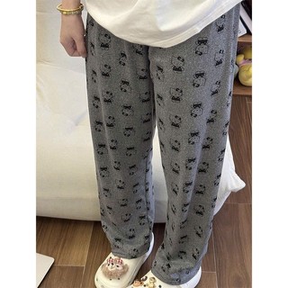 Quần Ngủ Kiểu Nữ Ống Rộng Cute Cạp Cao Màu xám