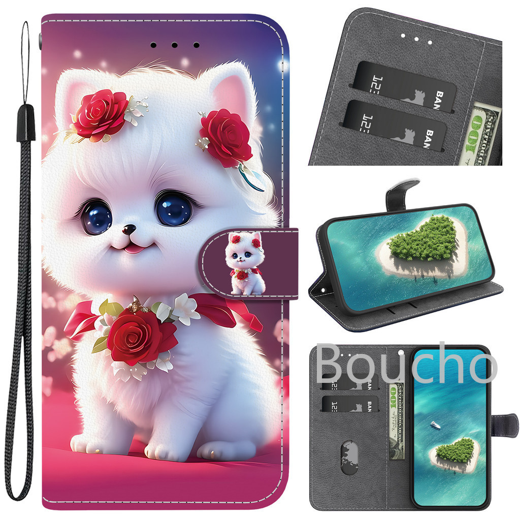 Dành Cho Samsung Galaxy A06 5G Vỏ Ví Da Điện Thoại Dành Cho Samsung Galaxy A07 A17 A16 A26 A36 A56 5G Ốp Lưng Từ Tính Đứng Dễ Thương Họa Tiết Sơn 3D Flip Cover