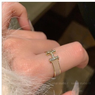 Nhẫn chữ H nhiều màu sắc, điều chỉnh size dành cho nữ, thiết kế mở với kim cương nhân tạo, phong cách Pháp