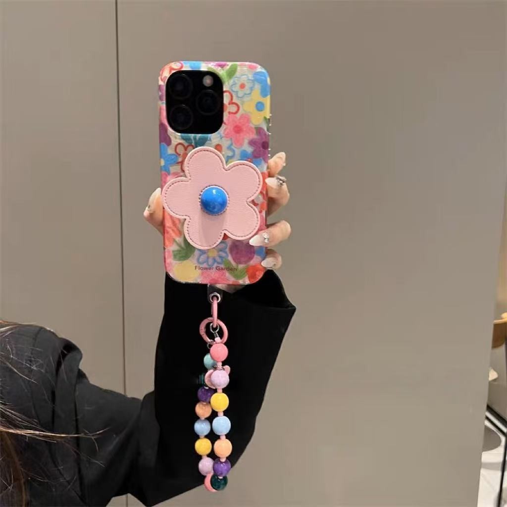 【✨Spot】[Vỏ điện thoại hoa+Giá đỡ+Dây đeo tay] ốp lưng iphone16pro/Apple15promax/14plus/13, chống sốc