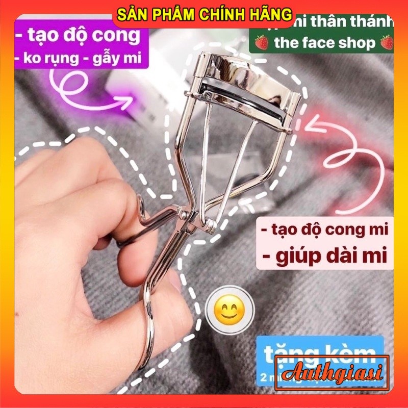 Kẹp bấm mi The Face Shop Eyelash Curler TFS siêu cong màu Bạc và Vàng kèm 2 lõi thay