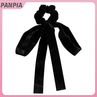 PANPIA-Thời Trang Vintage Đen Nhung Nơ Tóc Ruy Băng Scrunchie Cho Nữ Bé Gái Dài Co Giãn Buộc Tóc Mũ Nữ Phụ Kiện Tóc