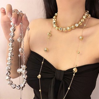 1 chiếc vòng cổ hạt tròn không đều sang trọng, dây chuyền xương đòn hai lớp, dây chuyền áo len
