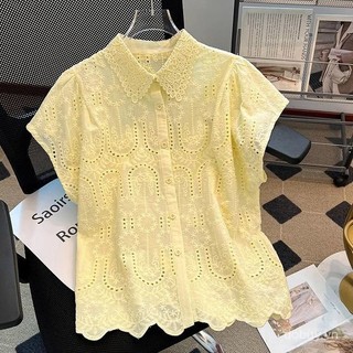 Áo sơ mi nữ ren móc rỗng thiết kế mới 2025, phù hợp mùa hè, thời thượng và trẻ trung