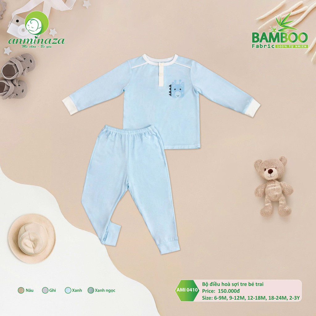 Bộ Dài Tay Bé Trai Anminaza Vải Sợi Tre Petit Thoáng Mát Mềm Mịn - Hàng Chính Hãng AMI0410
