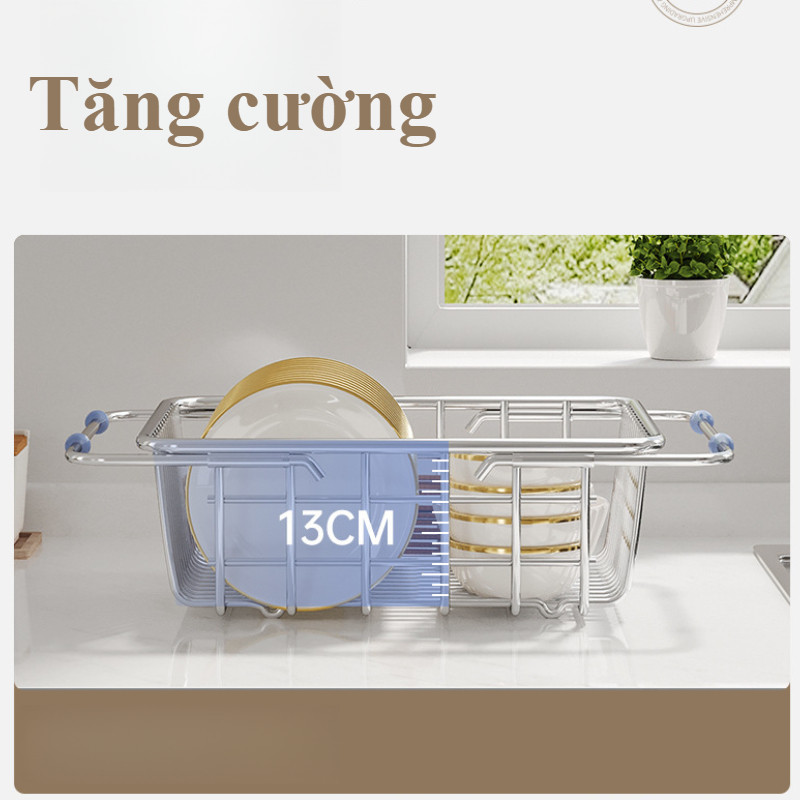Rổ Gác Bồn Rửa Bát Đa Năng, Retractable, đệm silicone chống trượt, thoát nước nhanh