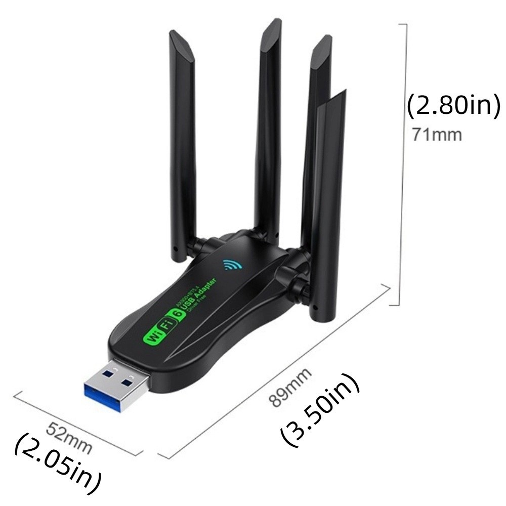 Bộ chuyển đổi USB WiFi6 băng tần kép FUHUIOT, AX900 Bluetooth 5.4 900Mbps WiFi Dongle, Thiết bị mạng 4 Ăng-ten Giao diện USB mạnh mẽ Thẻ mạng không dây cho máy tính / PC / máy tính bảng