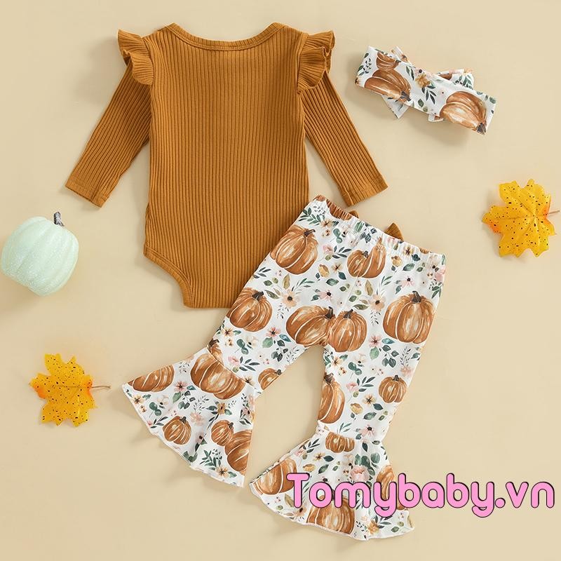 3 Bộ trang phục bé gái Áo liền quần dài tay + Đáy chuông bí ngô + Bộ băng đô