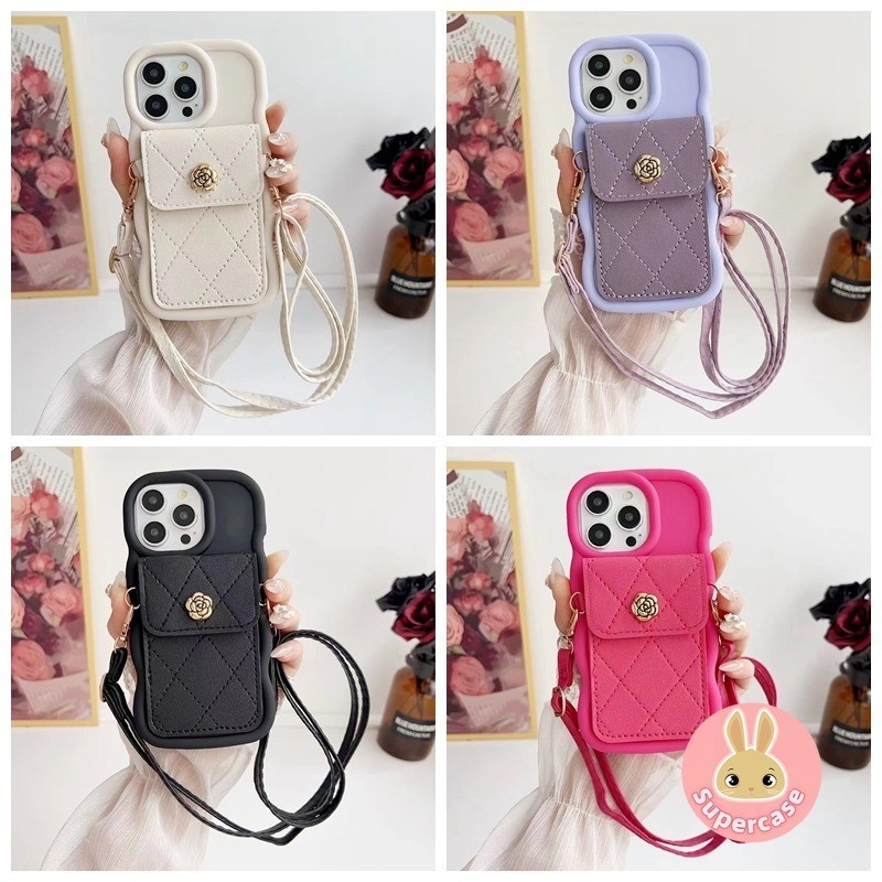 Dành Cho Samsung Galaxy A23 M23 F23 A50 A50S A30S A22 M32 M22 4G A21S A20S A20 A30 M10S A15 A14 A13 A12 M12 A11 M11 A04S Ốp Điện Thoại Camellia Ví Sang Trọng Có Dây Buộc Dài
