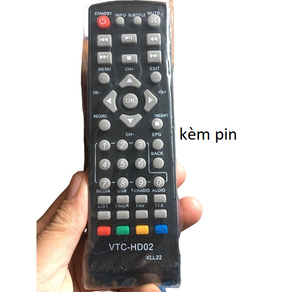 tay điều khiển remote từ xa đầu thu VTC HDV2 XLL22 chính hãng-kèm pin-tay đầu bấm đầu thu VTC HDV2 XLL22 chính hãng