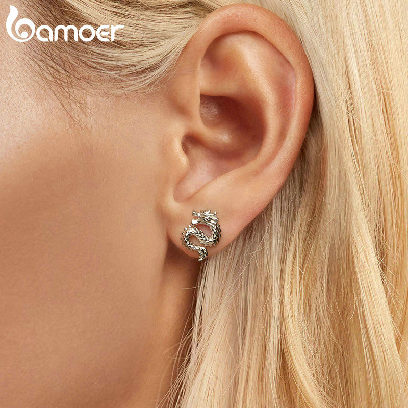 Bamoer 925 Sterling Sliver Bông Tai Thiết Kế Rồng Bay Trang Sức Quà Tặng Cho Nữ