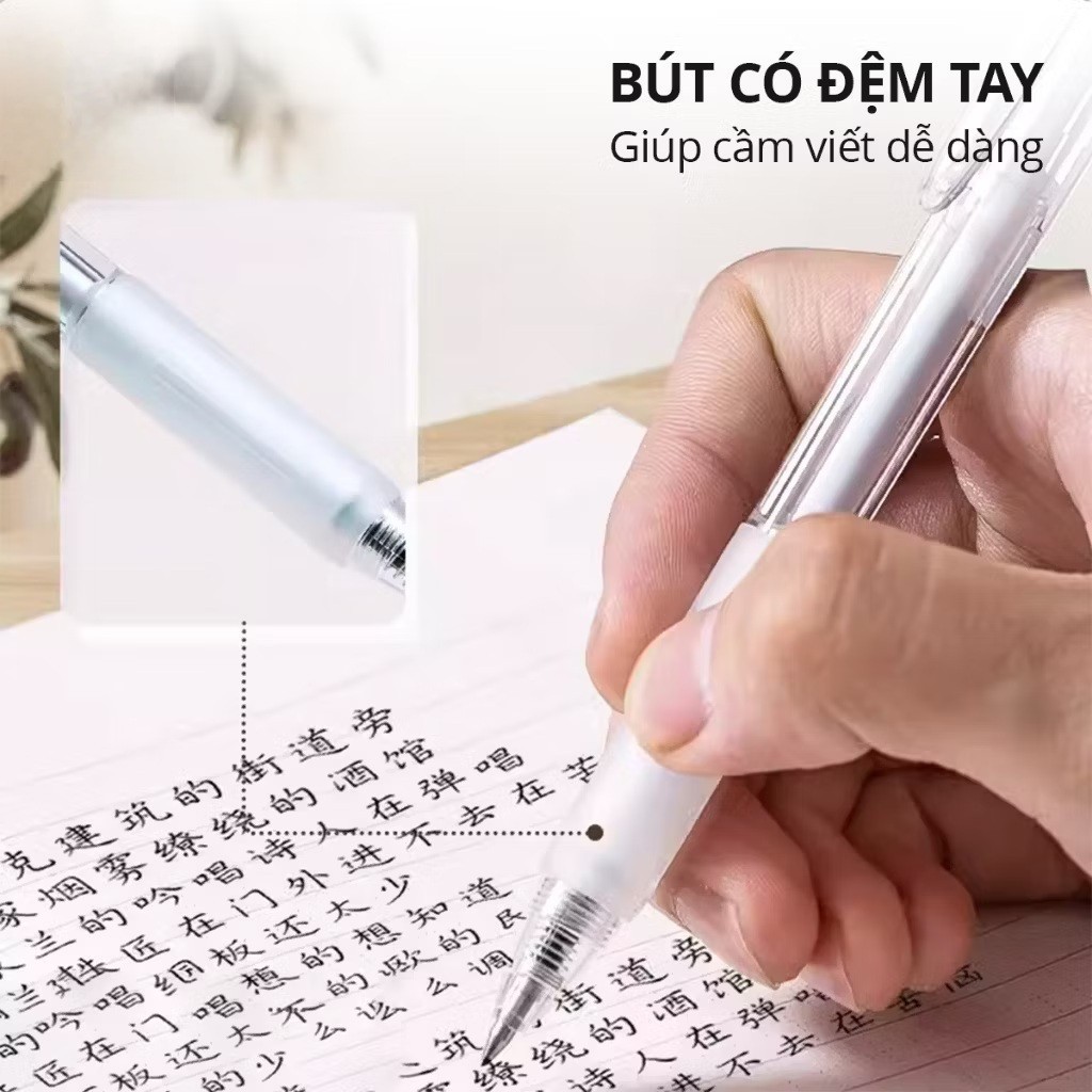 Bút bi gel, Bút bi bấm mực màu đen Deli A507B vỏ trong suốt ngòi 0.5mm