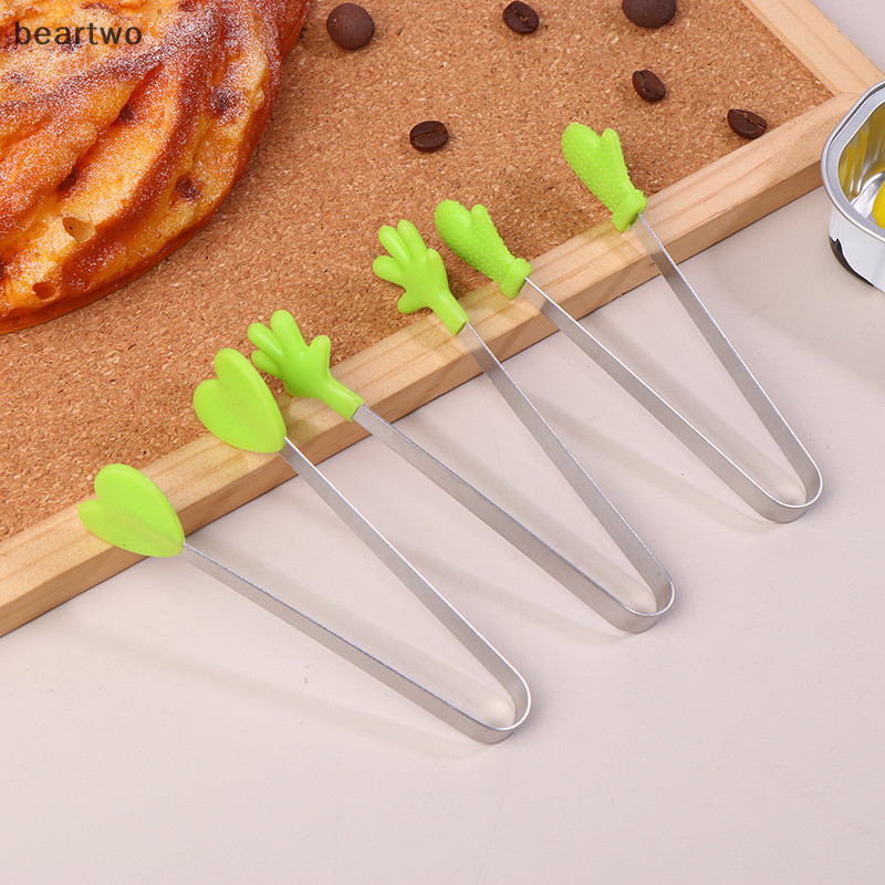 < Beartwo > Kẹp thực phẩm bằng silicon Tay cầm bằng thép không gỉ Palm Đồ ăn nhẹ chống trượt bằng thép không gỉ đáng yêu Nhíp không gỉ Dụng cụ cầm tay đẹp