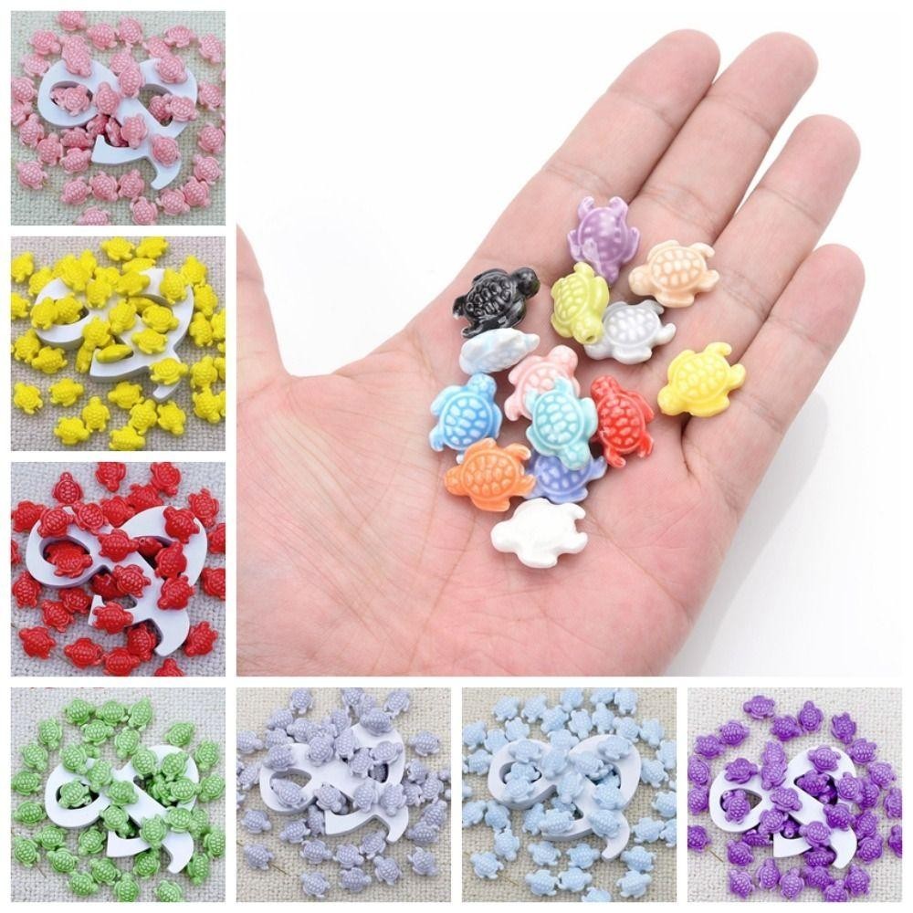 LACYES 10 Hạt Rùa Biển, Handmade Thủ Công Gốm Sứ Miếng Đệm Rời Hạt, Dễ Thương Màu Tươi Vòng Cổ Bông Tai Trang Sức Thời Trang Làm Chất Liệu