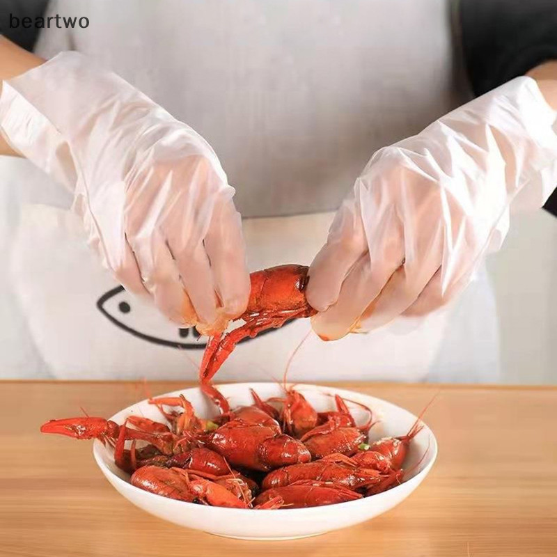 < Beartwo > 100 Cái / hộp Găng Tay Cao Su Miễn Phí TPE Găng Tay Dùng Một Lần Axit Chống Trơn Trượt Trong Suốt An Toàn Làm Việc Cấp Thực Phẩm Găng Tay Vệ Sinh Gia Đình Đẹp