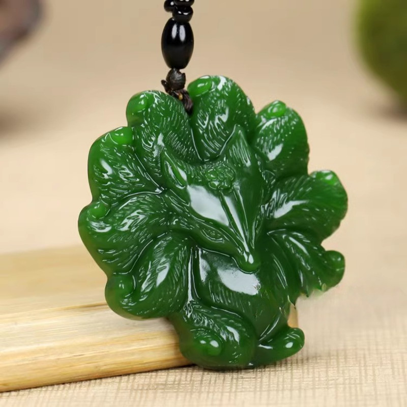 Mặt dây chuyền cáo chín đuôi Ngọc Jasper Cáo Ngọc Mặt dây chuyền Vòng cổ Mặt dây chuyền ngọc bích