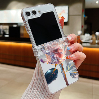 Ốp điện thoại Trong Suốt Họa Tiết Hoa Hồng Hồng Cho Samsung Galaxy Z Flip 6 Flip 5 Flip 4 Flip 3 Full Bản Lề Trong Suốt Cứng PC Gấp Ốp điện thoại Samsung Z Flip6 Flip5 Flip4 Flip3