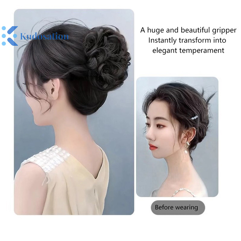 Kudosation Tổng Hợp Tóc Bun Sống Động Như Thật Lộn Xộn Tóc Giả Hoa Bud Gước Kẹp Co Giãn Nữ Tóc Giả Miếng Nhiệt Độ Cao Lụa