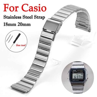 Dây đeo đồng hồ cổ điển Dây đeo đồng hồ bằng thép không gỉ 18mm 20mm cho Casio F-91W SGW400 F84 F105 108 A158W 168 AE1200 AE 1300 Dây đeo đồng hồ dành cho nữ Dây đeo cổ tay họa tiết tre