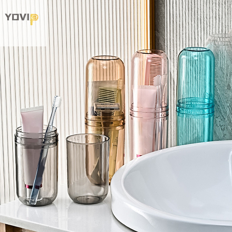 Yovip Kem Đánh Răng Trong Suốt Đựng Bàn Chải Đánh Răng Du Lịch Phòng Tắm Tổ Chức Di Động Cốc Rửa Hộp Bảo Quản Bàn Chải Nhựa Nước súc Miệng VN
