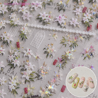[Beautifulhome] 1 Tấm Ngọc Trai Hoa Lily Miếng Dán Móng Tay Giảm 3D Thạch Năm Cánh Hoa Móng Tay Nghệ Thuật Trang Trí Đề Can DIY Thanh Trượt Tự Dính [Làm Đẹp]