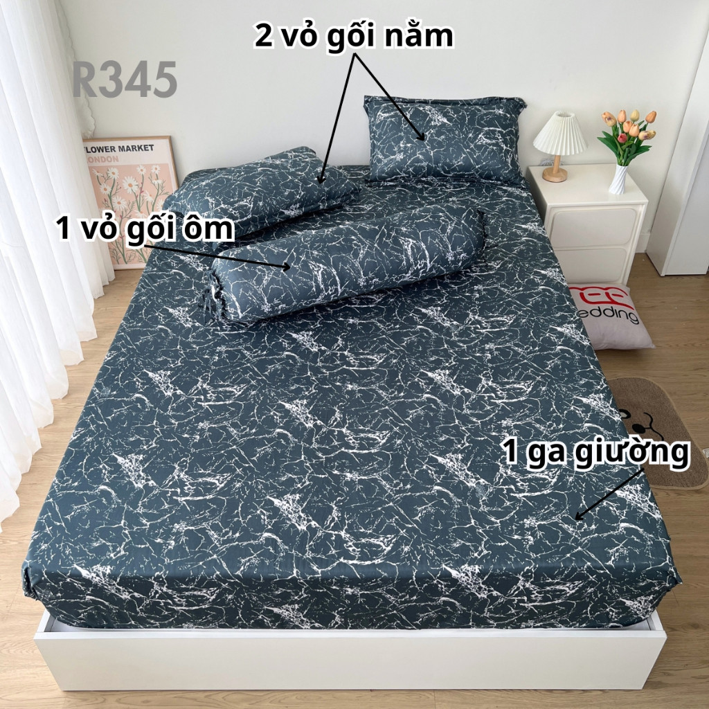 Bộ ga giường thun lạnh 4 món R345 in 3D REE Bedding đủ size drap trải ...