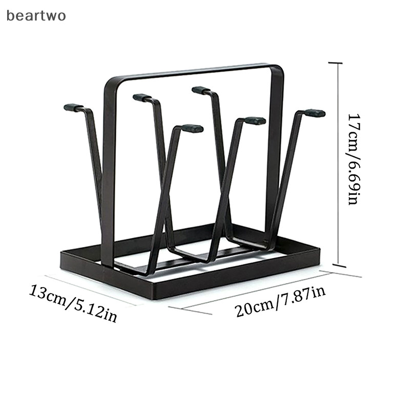 < Beartwo > Giá treo cốc bằng thép 6 móc sắp xếp để đựng kính uống có đầu cao su bảo vệ Móc đẹp