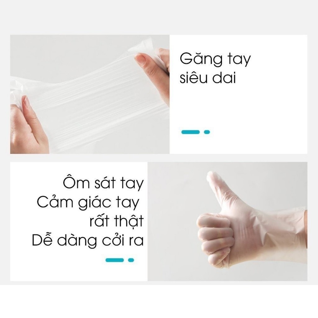 Hộp 100 Găng Tay Cao Su TPE, Bao Tay Siêu Dai Dùng 1 Lần Làm Bếp Nấu Ăn Vệ Sinh FE123